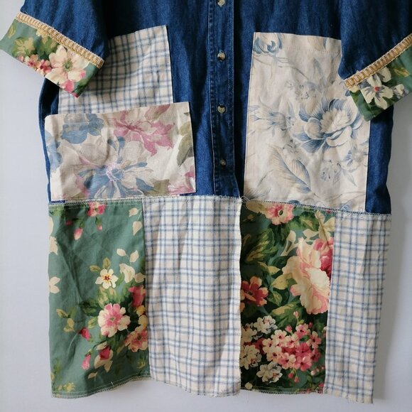 Par Excellence Womens Blue Patchwork Upcycled Tunic Dress Size 7P/XL - Picture 4 of 7